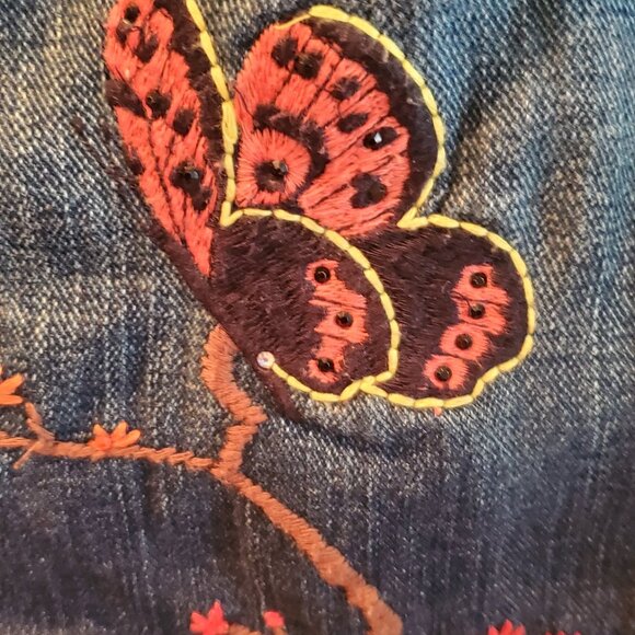 GAP JEAN JACKET EMBROIDERED AND CUSTOM DESIGNED WITH RHINESTONES SIZE M - Picture 5 of 16